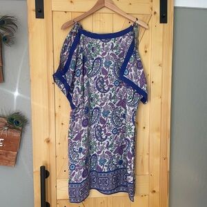 Lucky Brand Purple, Blue & Green Paisley Silk Top